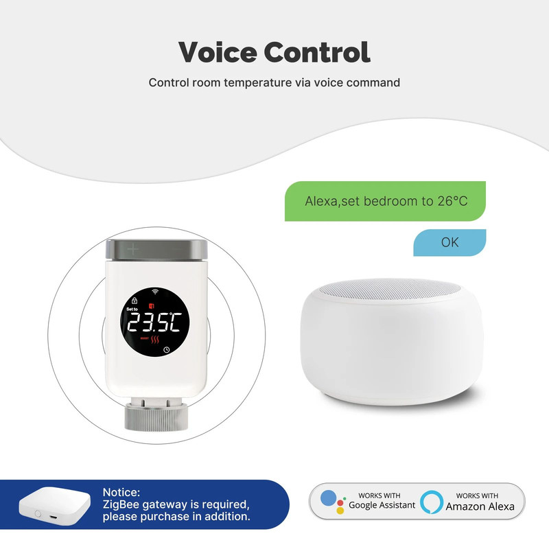 Smart WiFiZigBee TRV Thermostatic Radiator Valve Remote App Control Programmable Heating Works With 2