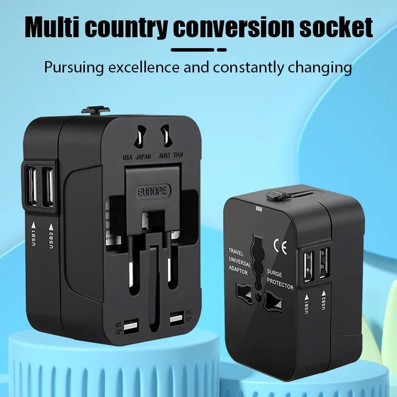 Global Universal Travel Plug Adapter With USB Sockets AC Power Converter Featuring Child Safety Loc