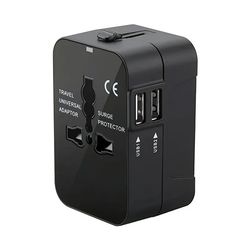 global universal travel plug adapter with usb sockets, ac power converter featuring child safety lock & protective cover