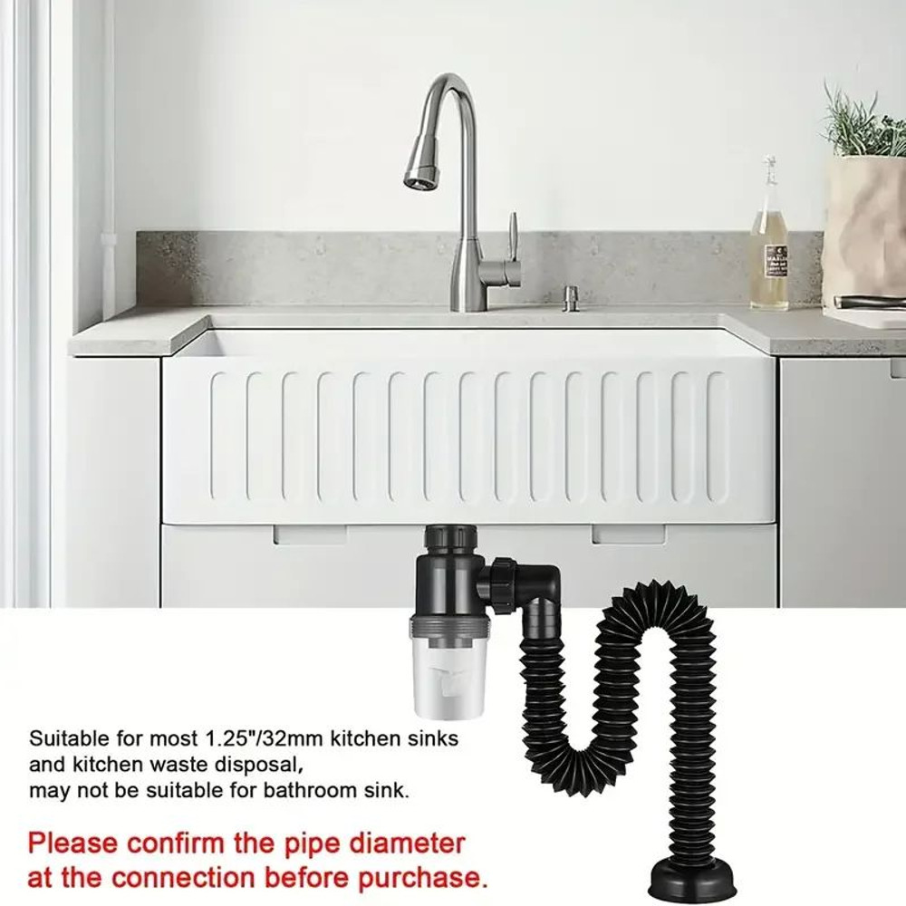 Universal EasyFit PTrap For Kitchen Sink LeakProof Expandable Drain Pipe Set Durable Plastic AntiCl 5