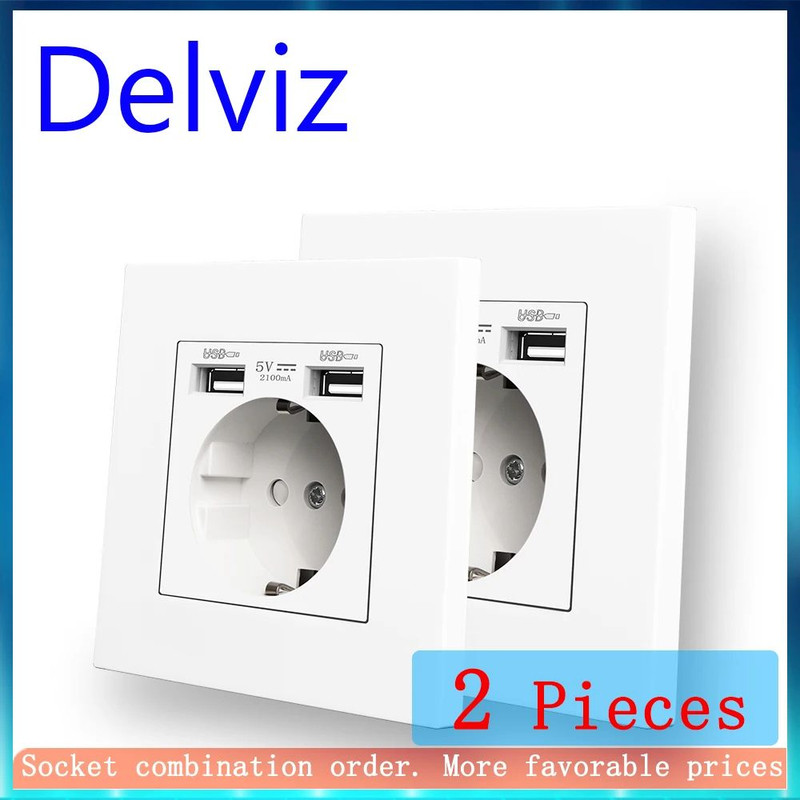 Dual USB Charging Outlet 16A Wall Socket Power Jack With 2A USB Port White PC Panel Electrical Wall 0