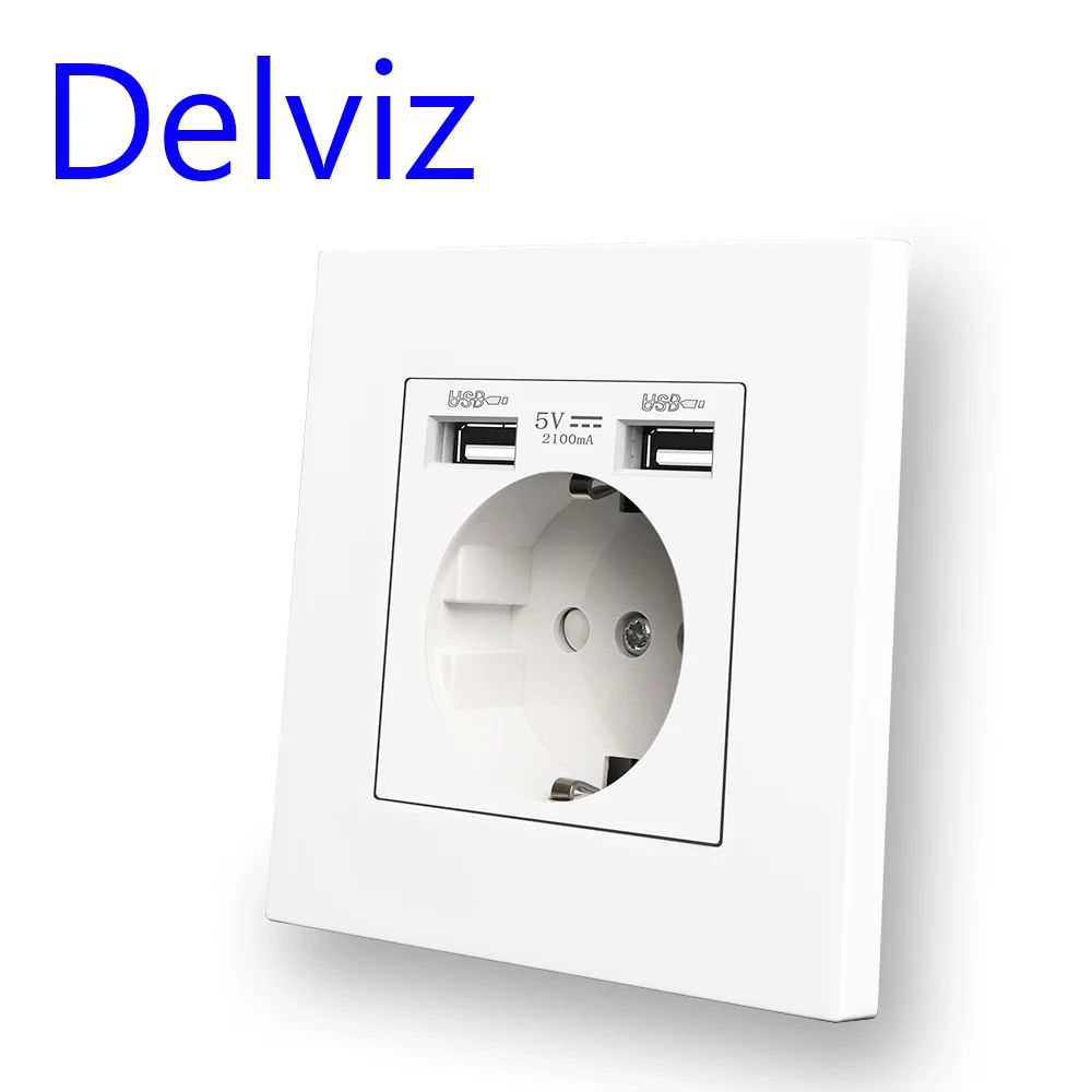 Dual USB Charging Outlet 16A Wall Socket Power Jack With 2A USB Port White PC Panel Electrical Wall 5