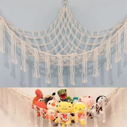 handmade rope corner toy net hammock, triangle storage net for bedroom, stuffed animal organizer & wall decoration