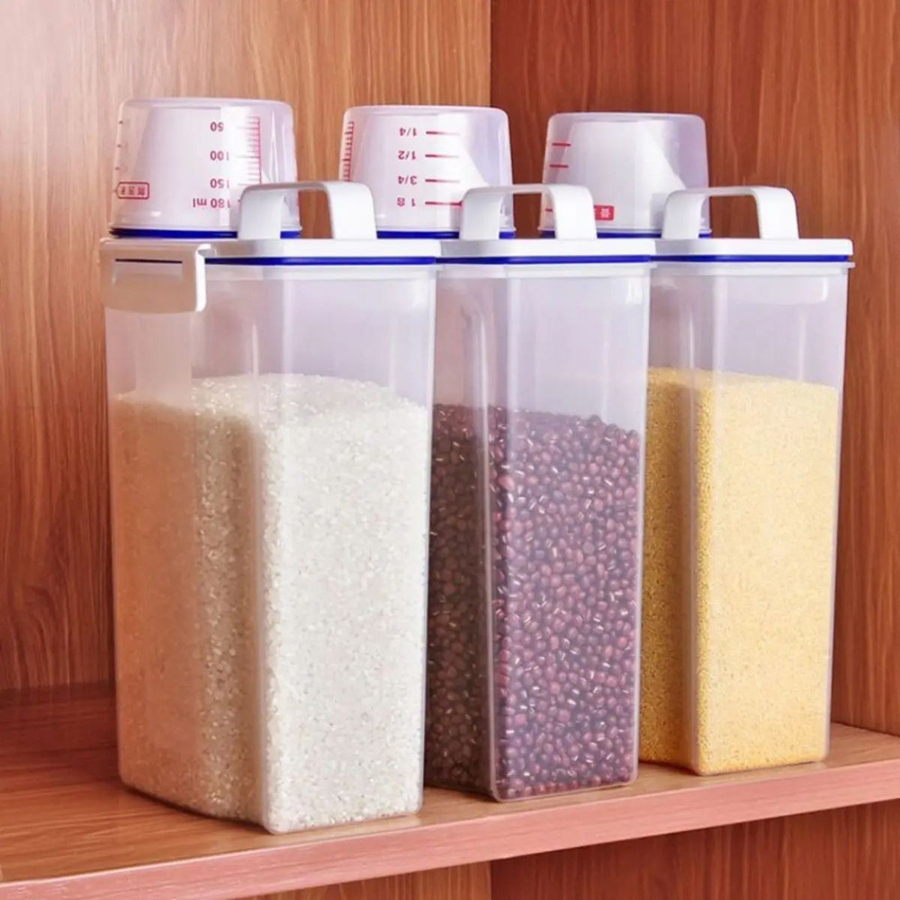 Rice And Grains Food Storage Canister With Measuring Cup Kitchen MoistureProof InsectProof  DustPro 3