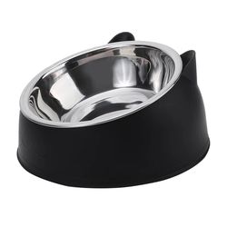 lovely creative inclined kitten puppy food feeding bowl, stainless steel cats drinking feeder for pet dogs and cats