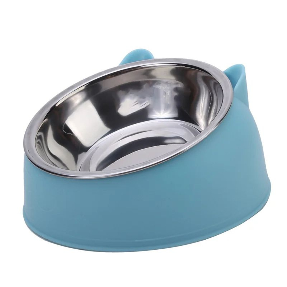 Lovely Creative Inclined Kitten Puppy Food Feeding Bowl Stainless Steel Cats Drinking Feeder For Pe 5
