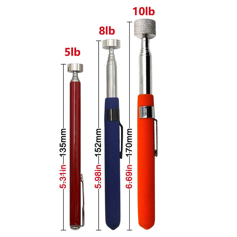 Magnetic Pickup Tool Set, Retractable Extractor Rods (5lb/8lb/10lb),Pen Clip Design for Automotive & DIY Repairs