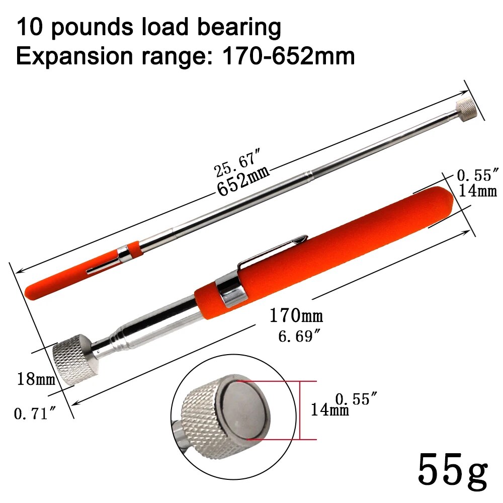Magnetic Pickup Tool Set, Retractable Extractor Rods (5lb/8lb/10lb),Pen Clip Design for Automotive & DIY Repairs