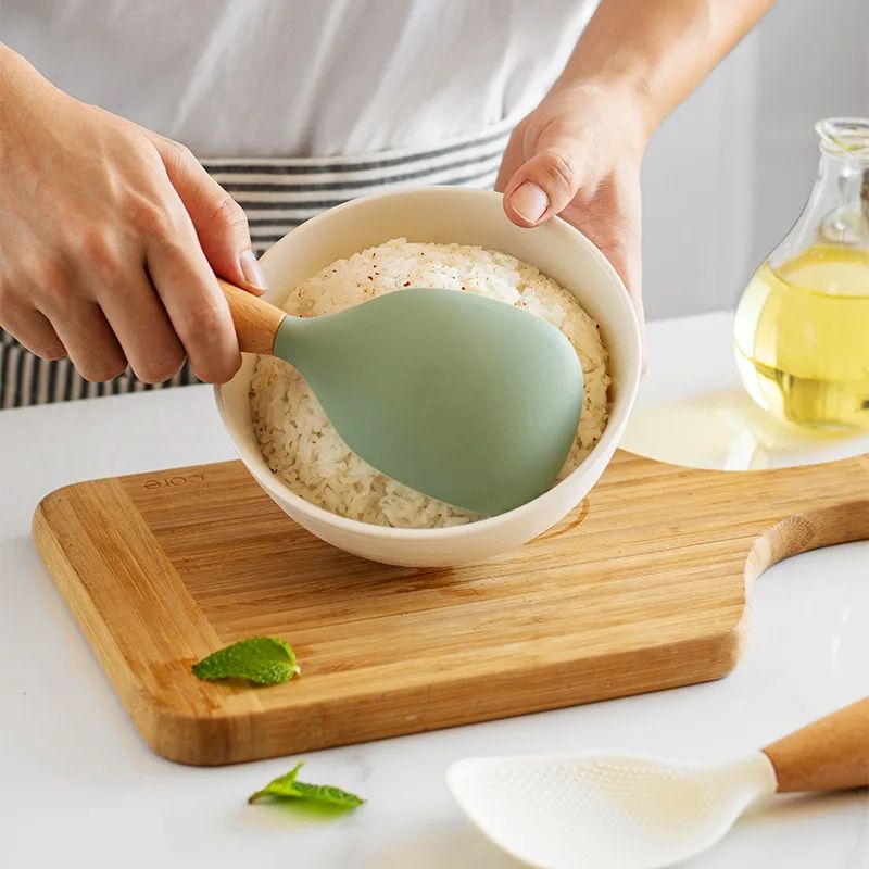 Durable Silicone Spoon For Cooking Nonstick Antiscalding Rice Spoon HighTemperature Resistant Kitch 4