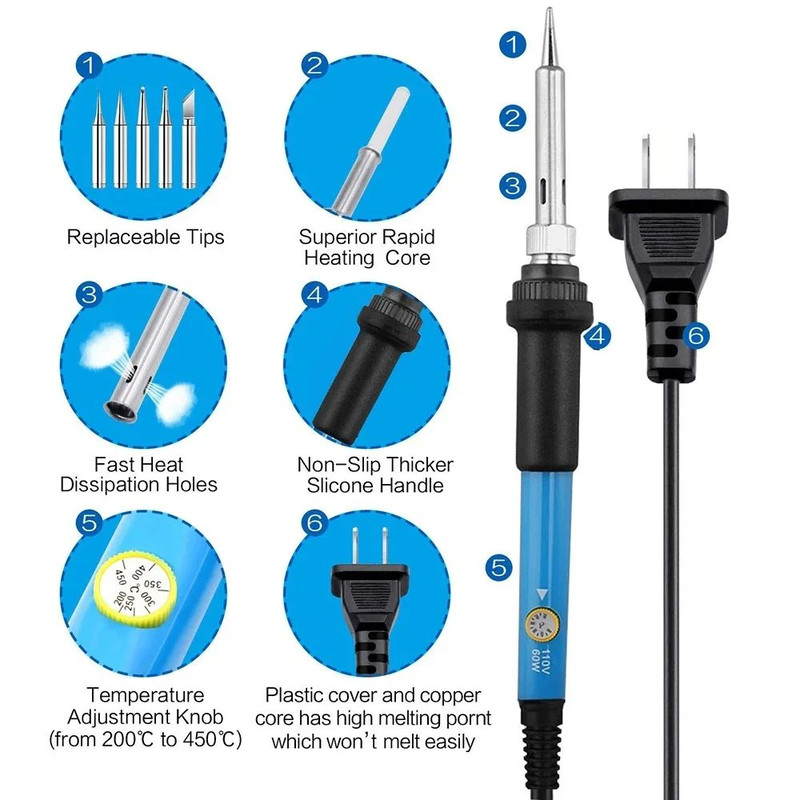 Electric Soldering Iron With Adjustable Temperature Rework Welding Station Heat Pen Tips Kit For DI 2
