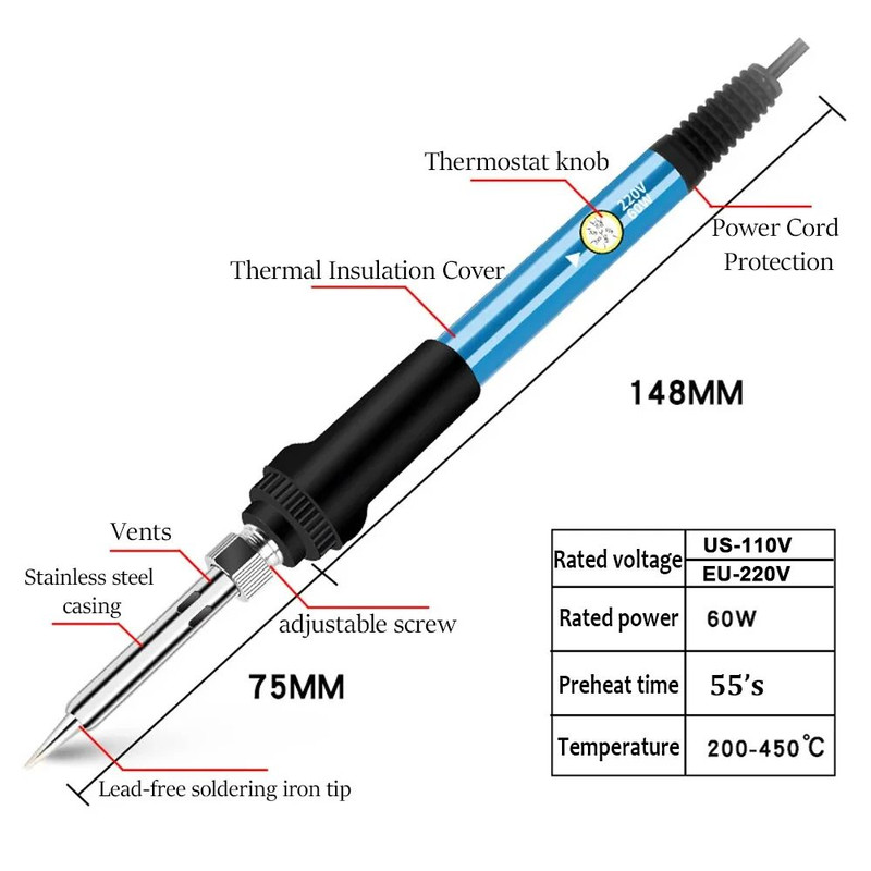 Electric Soldering Iron With Adjustable Temperature Rework Welding Station Heat Pen Tips Kit For DI 3