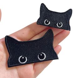 embroidered black cat iron on patch for clothing, cute jacket & jeans decoration