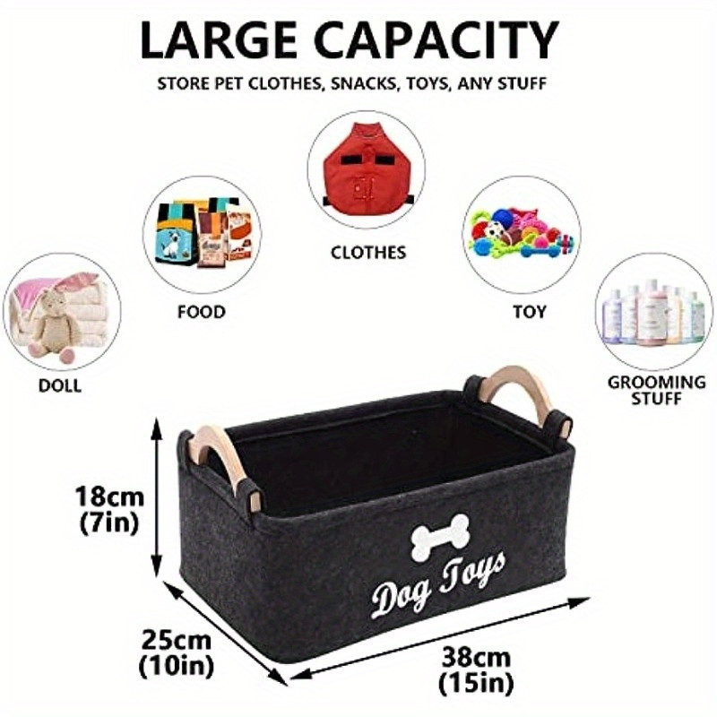 Felt Pet Toy Storage Box Dog Toy Organizer Basket For Toys Blankets  Leashes Durable  Stylish Home  1