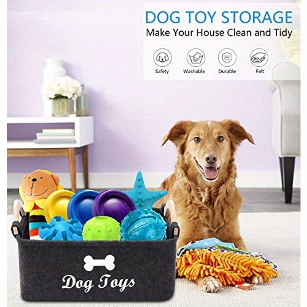 Felt Pet Toy Storage Box Dog Toy Organizer Basket For Toys Blankets  Leashes Durable  Stylish Home  3