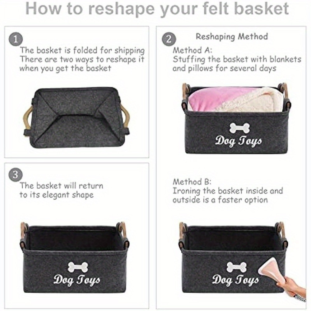 Felt Pet Toy Storage Box Dog Toy Organizer Basket For Toys Blankets  Leashes Durable  Stylish Home  5
