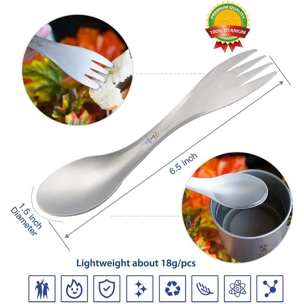 Titanium Spork Spoon Fork Ultralight Cookware Set For Camping Hiking Travel Picnic Portable EcoFrie 2