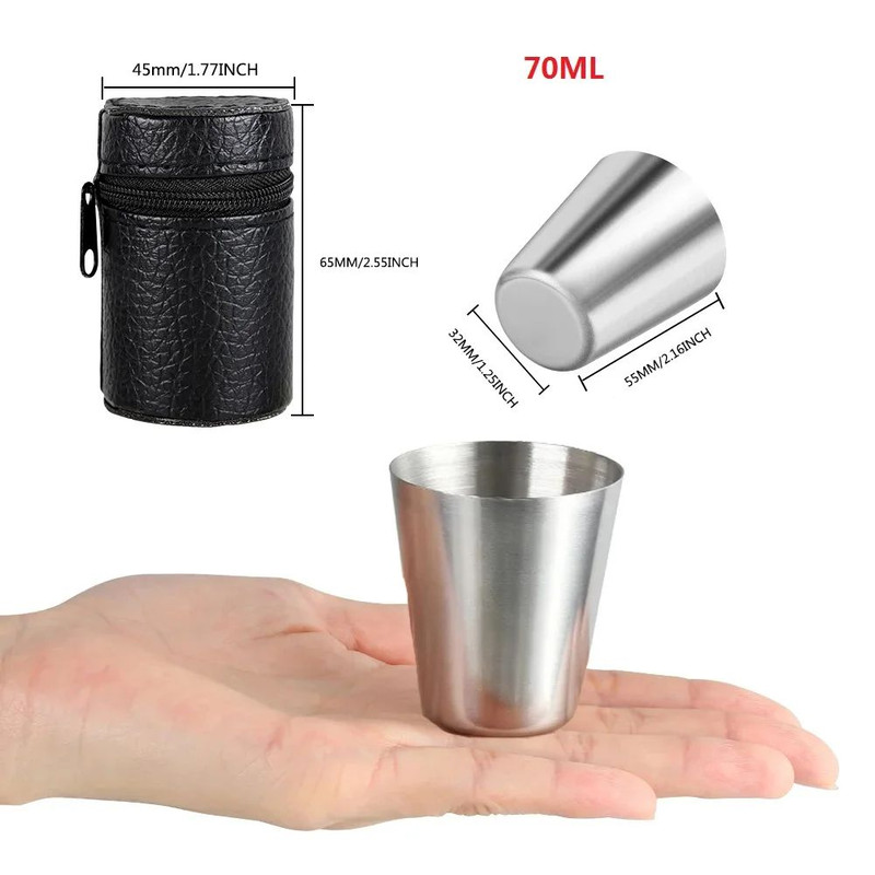 Outdoor Stainless Steel Cups Set Portable Travel Glasses For Whisky Wine With Case Mini Reusable Dr