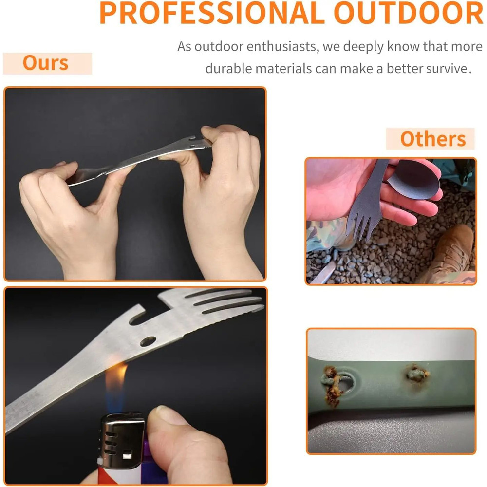Stainless Steel Tactical Spork With Spoon Fork Knife Bottle  Can Opener Outdoor Camping Hiking Surv 5