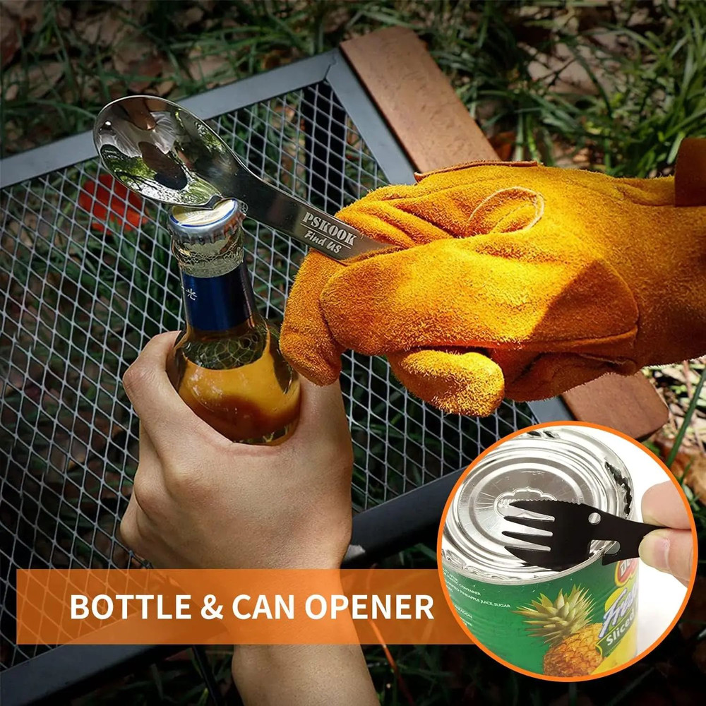 Stainless Steel Tactical Spork With Spoon Fork Knife Bottle  Can Opener Outdoor Camping Hiking Surv 2