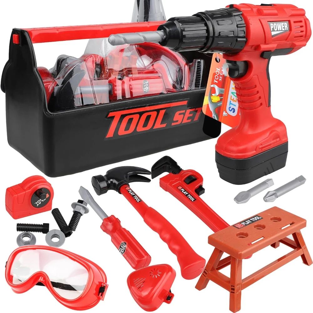 Kids Power Construction Toy Children Tool Set With Electric Toy Drill Build  Pretend Play Toolkit F 0
