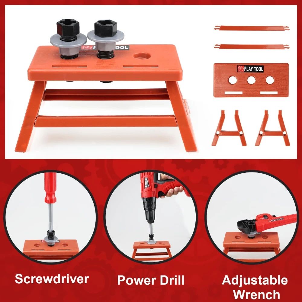 Kids Power Construction Toy Children Tool Set With Electric Toy Drill Build  Pretend Play Toolkit F 3