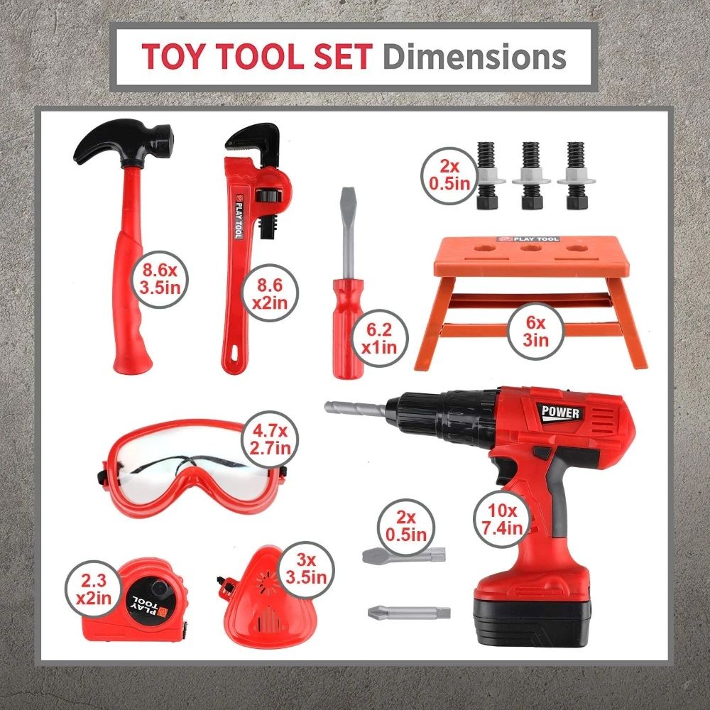 Kids Power Construction Toy Children Tool Set With Electric Toy Drill Build  Pretend Play Toolkit F 4