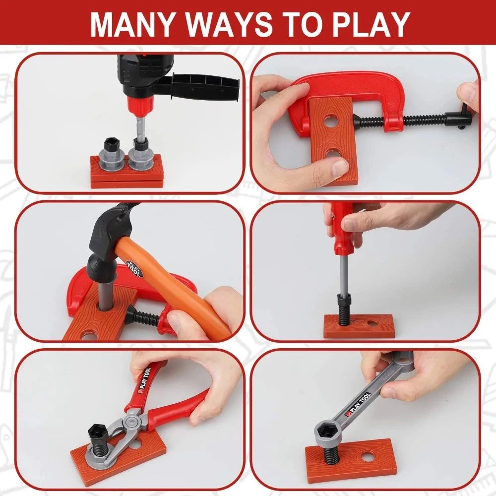 Kids Power Construction Toy Children Tool Set With Electric Toy Drill Build  Pretend Play Toolkit F 5