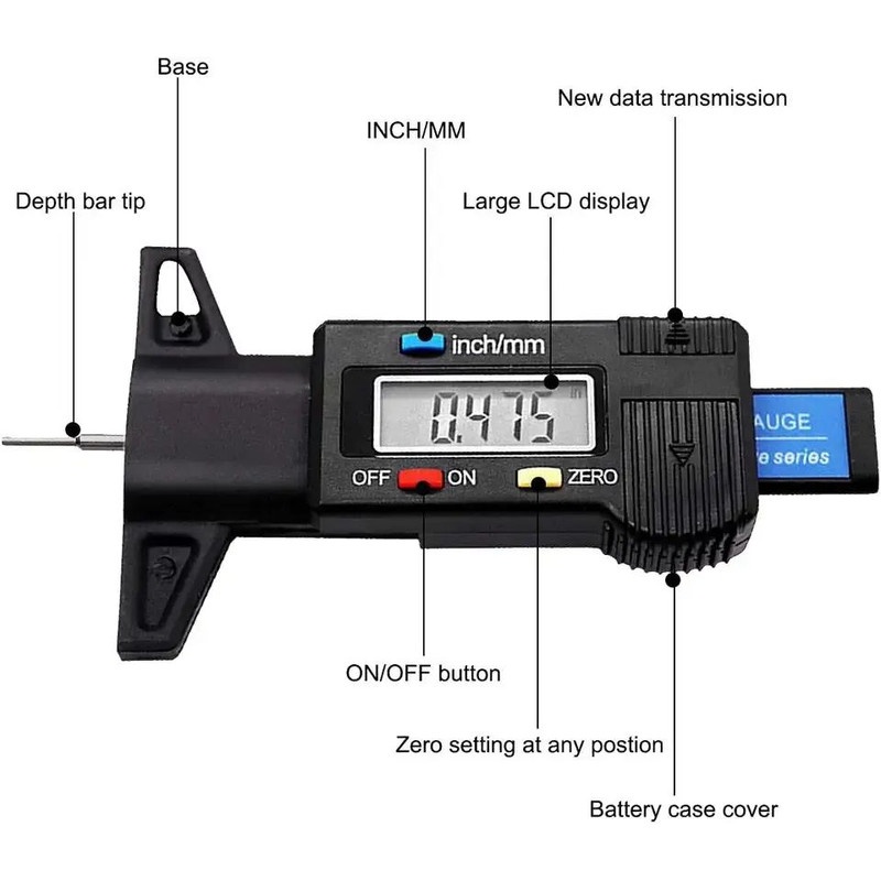 Digital Depth Gauge Caliper  LCD Tread Depth Gauge For Car Tires Tire Tread Measurer Tool Caliper R 2