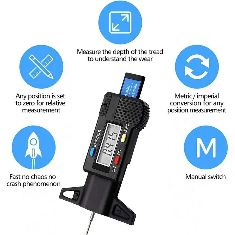 Digital Depth Gauge Caliper  LCD Tread Depth Gauge For Car Tires Tire Tread Measurer Tool Caliper R 4