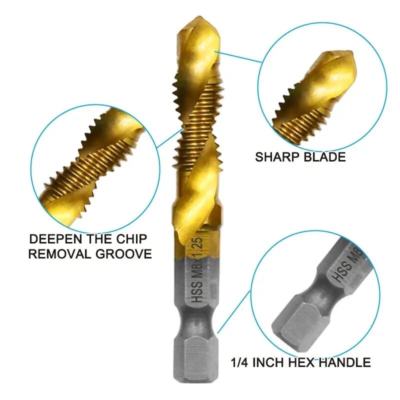 Titanium Plated Tap Drill  Chamfer Tool Kit HighSpeed Steel Composite Drill Bits For Metal Wood And 1