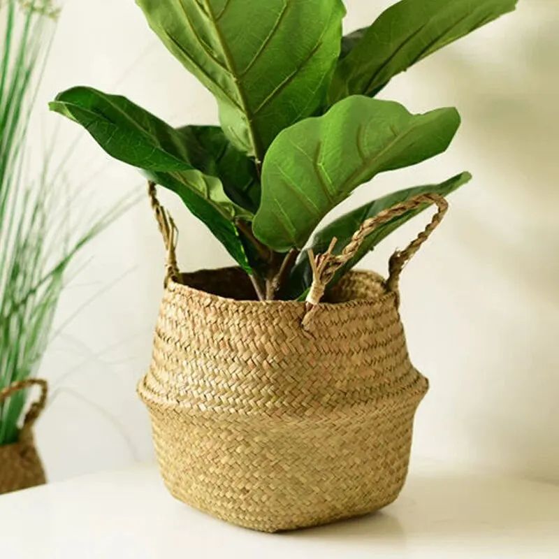 Wicker Basket Toy Organizer Folding Rattan Seagrass Storage Basket For Toys Laundry Plants  Home Ga 1