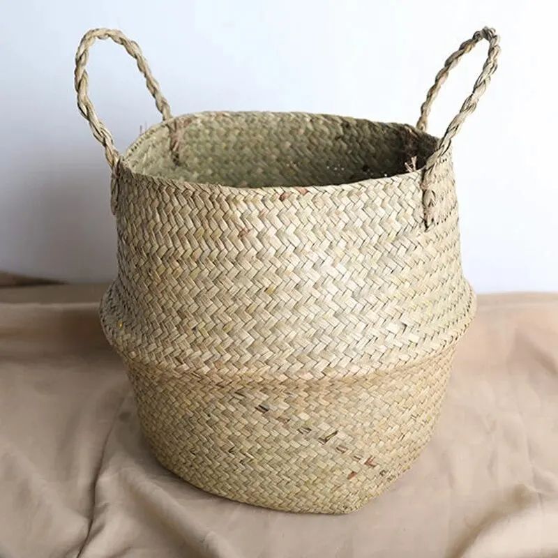 Wicker Basket Toy Organizer Folding Rattan Seagrass Storage Basket For Toys Laundry Plants  Home Ga 2