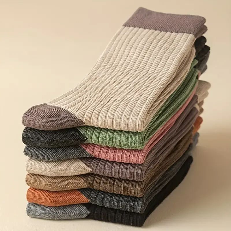 Cozy Patchwork Crew Socks Set Soft Breathable Mid Tube Socks For Ultimate Comfort In Fall  Winter 0