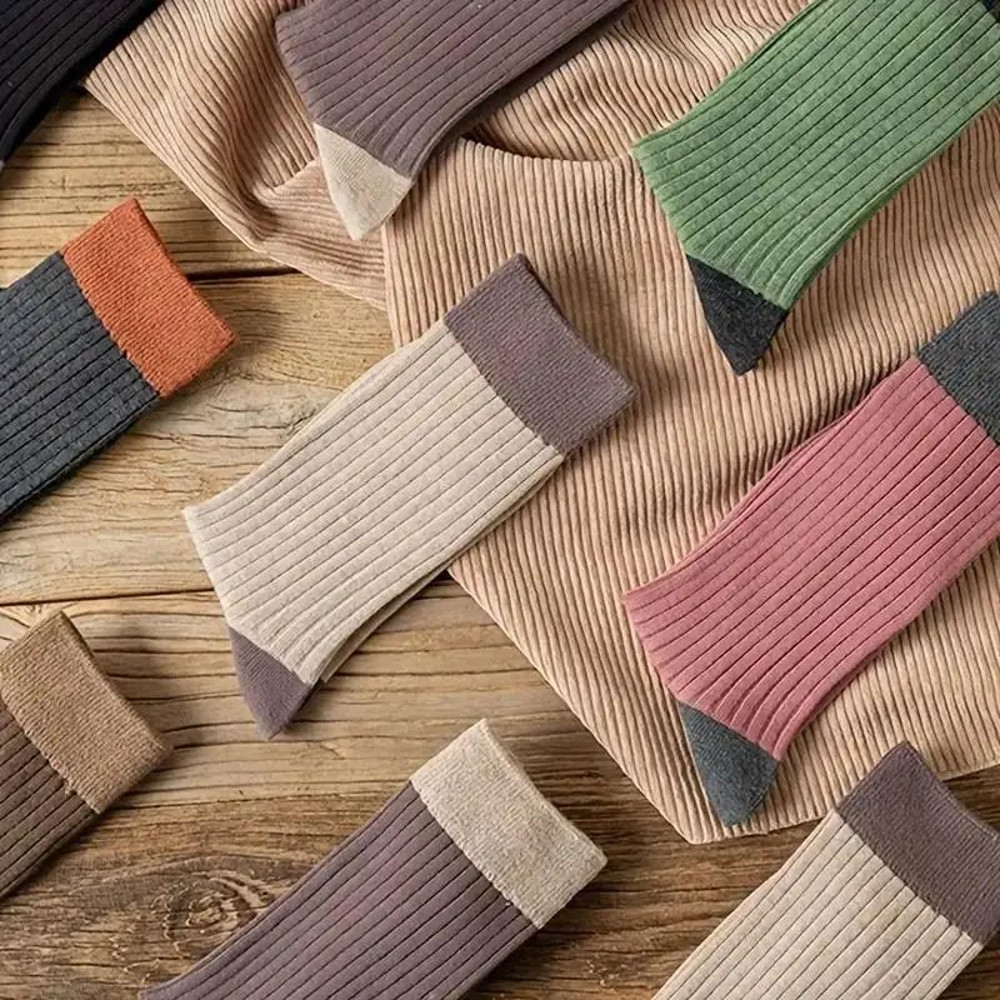 Cozy Patchwork Crew Socks Set Soft Breathable Mid Tube Socks For Ultimate Comfort In Fall  Winter 4