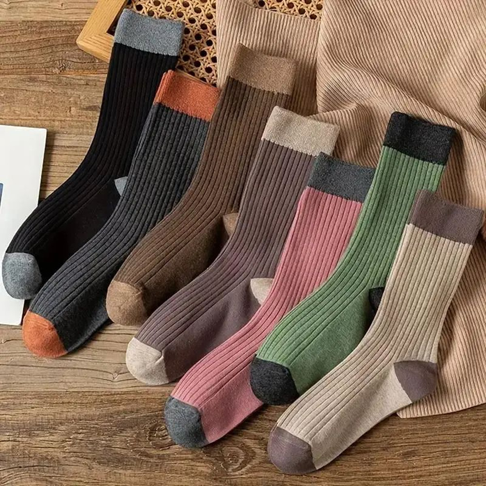 Cozy Patchwork Crew Socks Set Soft Breathable Mid Tube Socks For Ultimate Comfort In Fall  Winter 5