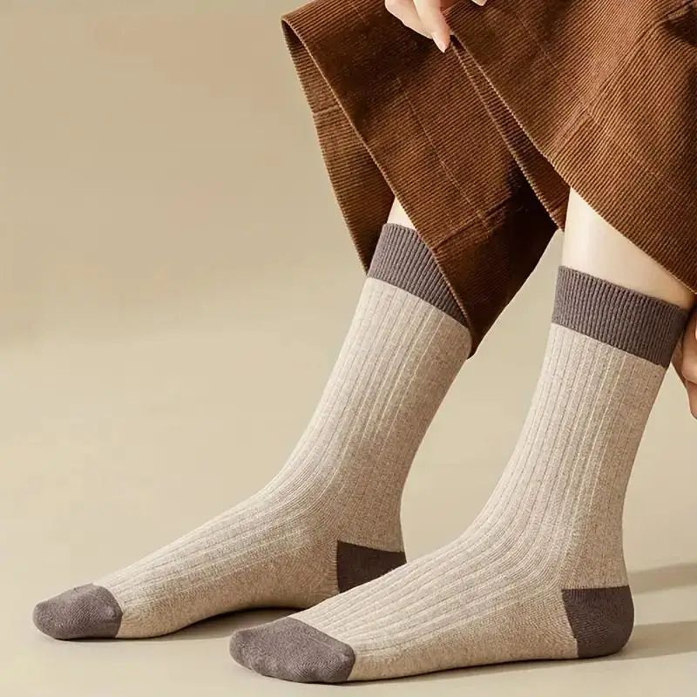 Cozy Patchwork Crew Socks Set Soft Breathable Mid Tube Socks For Ultimate Comfort In Fall  Winter 1