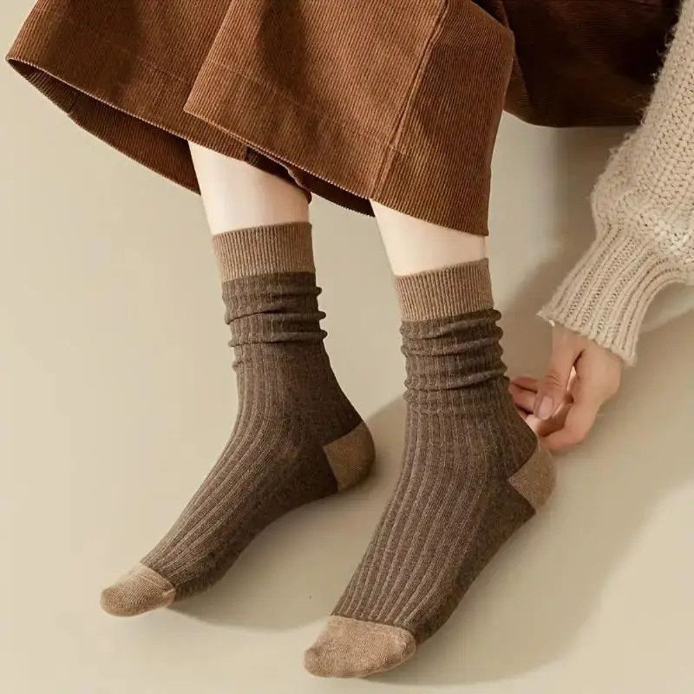 Cozy Patchwork Crew Socks Set Soft Breathable Mid Tube Socks For Ultimate Comfort In Fall  Winter 2