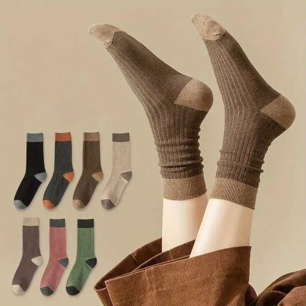 Cozy Patchwork Crew Socks Set Soft Breathable Mid Tube Socks For Ultimate Comfort In Fall  Winter 3