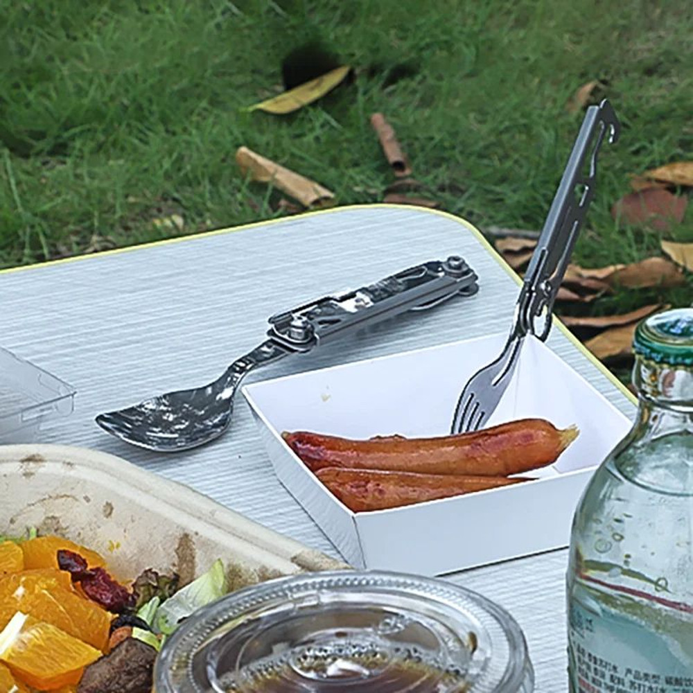 Foldable Camping Cutlery Outdoor Tableware Multi Function Knife Fork Spoon  Bottle Opener 2