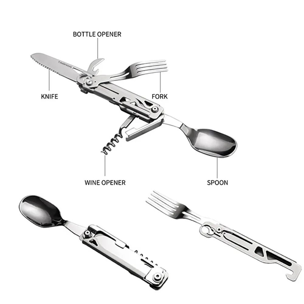 Foldable Camping Cutlery Outdoor Tableware Multi Function Knife Fork Spoon  Bottle Opener 5