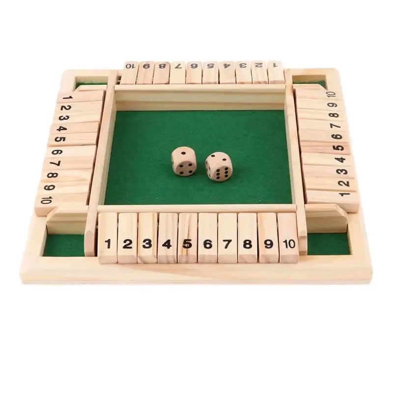 Deluxe Four Sided 10 Numbers Shut The Box Board Game  Dice Drinking Party Game For Adults Families  0