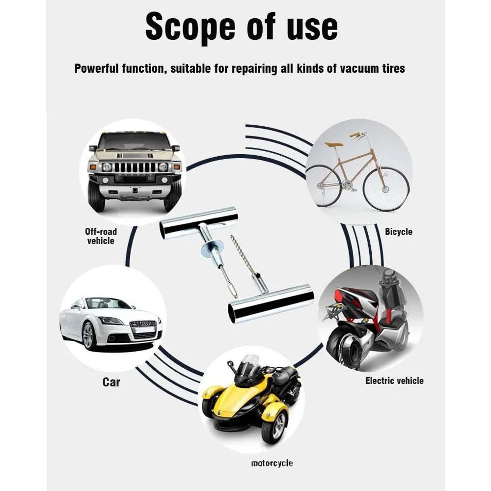 Heavy Duty Tubeless Tire Repair Kit Puncture Repair Tools For Auto Van Motorcycle Bike 4