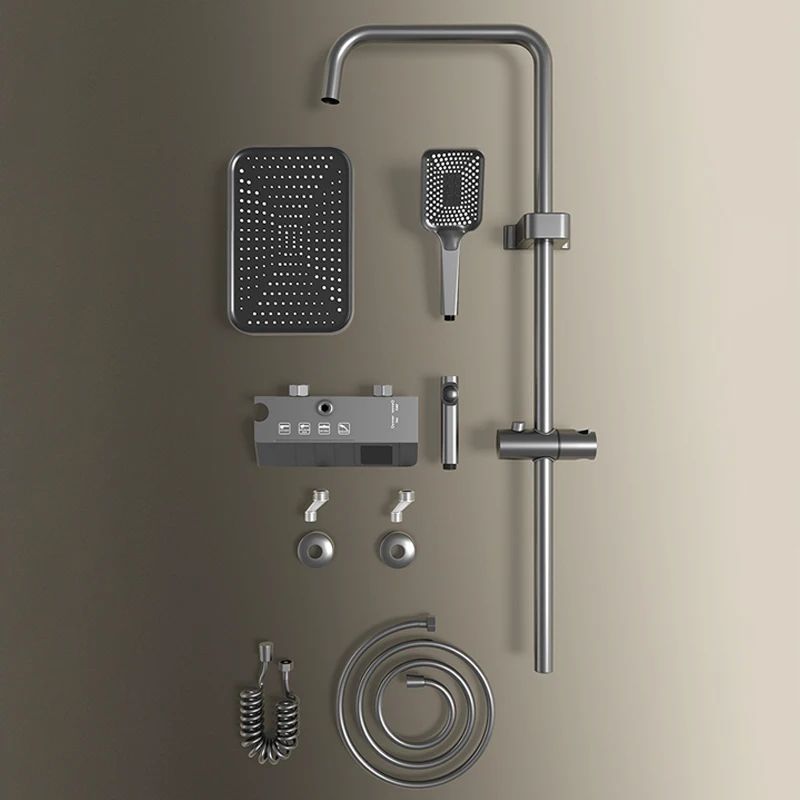 Bathroom Shower Full Set Black White Gray Rain Pressurized Digital LED Hot Cold Faucet System 4