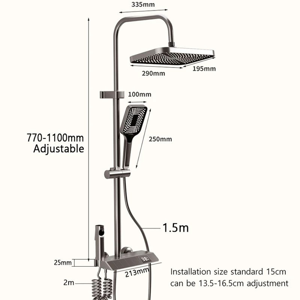 Bathroom Shower Full Set Black White Gray Rain Pressurized Digital LED Hot Cold Faucet System 5