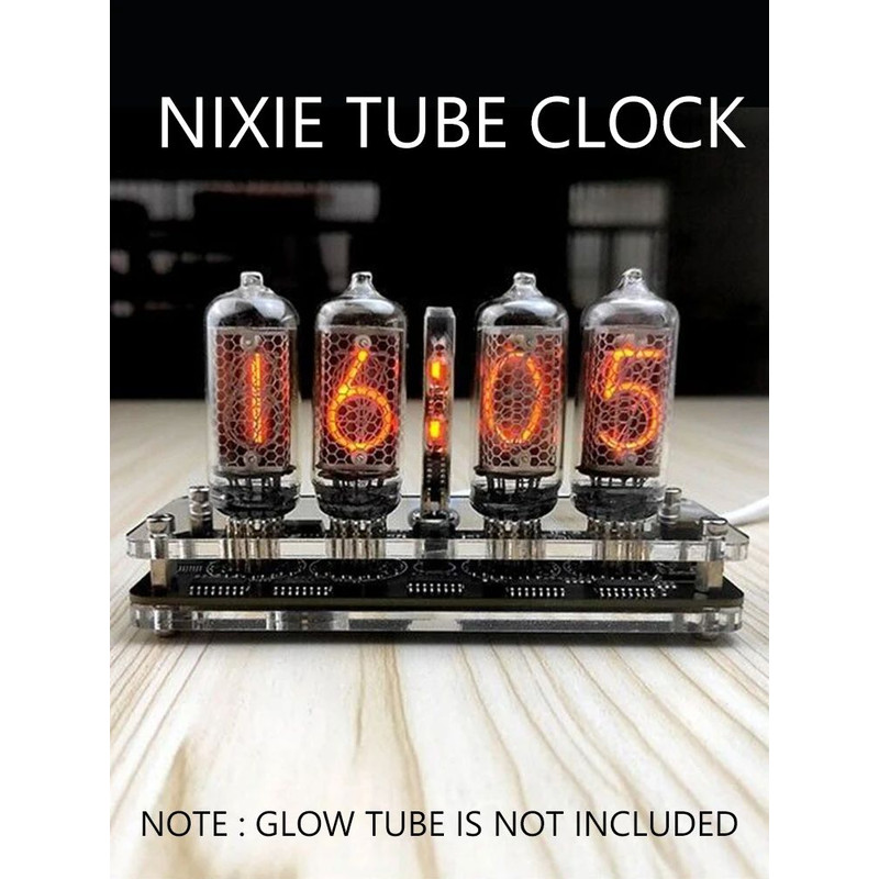 IN8 Nixie Glow Tube Clock 4 Digit Solid Wood Desk Alarm Digital IN8 Glow Tube USB Power Plug In Des 0
