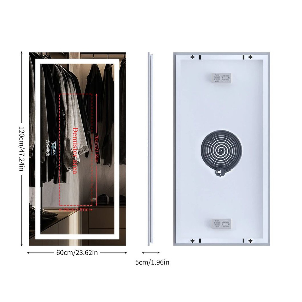 Bathroom Mirror Smart LED Vanity Mirror Wall Mounted With Bluetooth Digital Display Back Front Lit 7