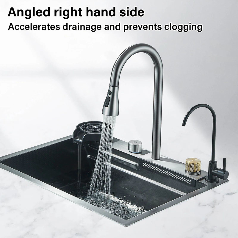 Premium Stainless Steel Waterfall Kitchen Sink Large Single Basin Above Counter With Single Slot C 3
