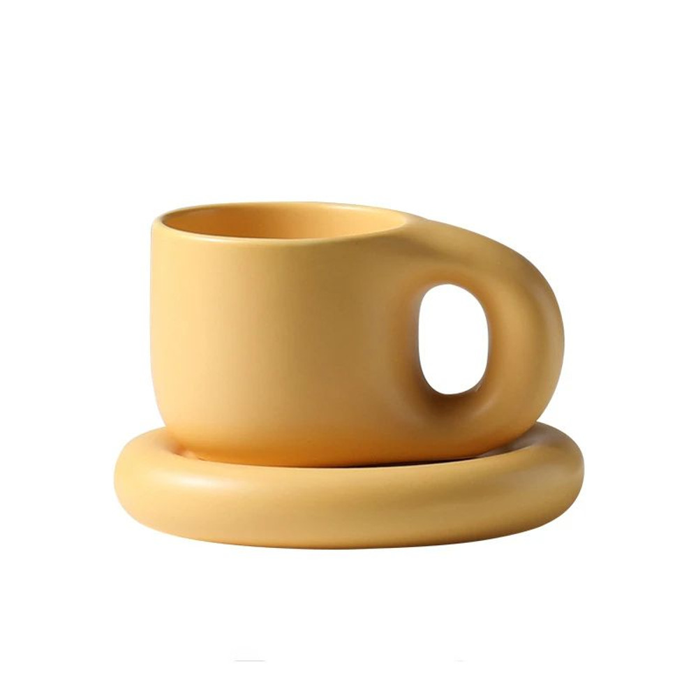 400ml Fat Handmade Chubby Mug With Oval Plate Creative Nordic Ceramic Cup  Saucer Set For Coffee Te 8