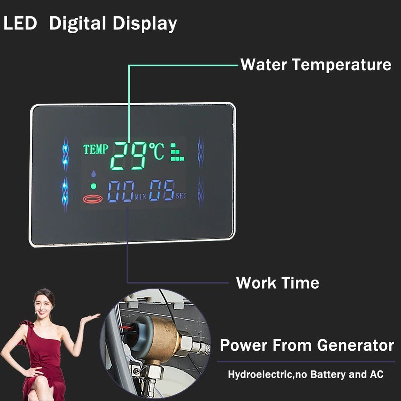 LED Bathroom Shower Panel 6 Modes Rainfall Waterfall Shower Column With Intelligent LCD Massage J 2