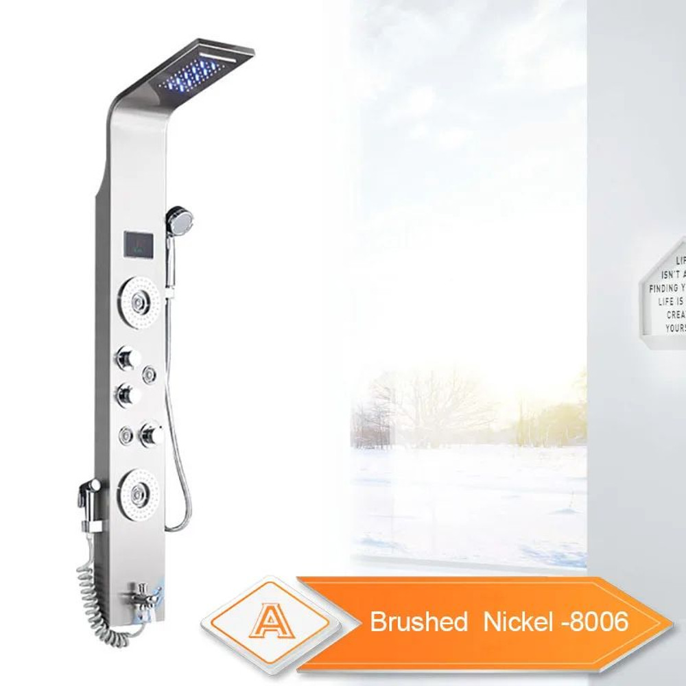 LED Bathroom Shower Panel 6 Modes Rainfall Waterfall Shower Column With Intelligent LCD Massage J 1